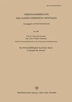 Schwiete |  Schwiete, H: Wärmeleitfähigkeit feuerfester Steine im Spiege | Buch |  Sack Fachmedien