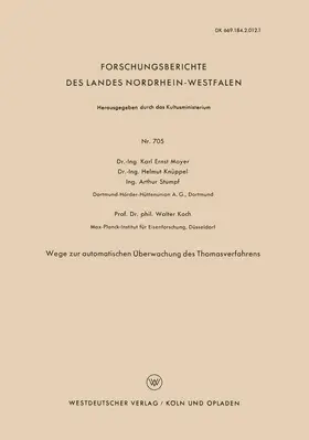 Mayer / Stumpf / Knüppel |  Wege zur automatischen Überwachung des Thomasverfahrens | Buch |  Sack Fachmedien