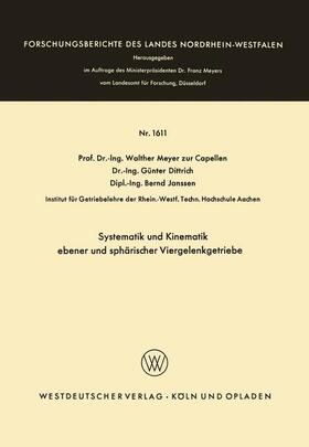 Meyer zur Capellen |  Systematik und Kinematik ebener und sphärischer Viergelenkgetriebe | Buch |  Sack Fachmedien