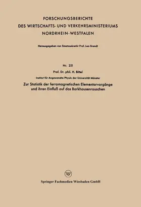 Bittel |  Zur Statistik der ferromagnetischen Elementarvorgänge und ihren Einfluß auf das Barkhausenrauschen | Buch |  Sack Fachmedien