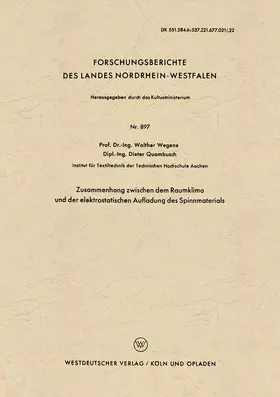 Wegener |  Zusammenhang zwischen dem Raumklima und der elektrostatischen Aufladung des Spinnmaterials | Buch |  Sack Fachmedien