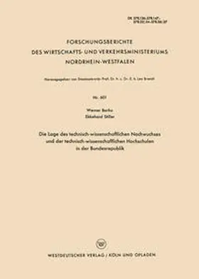 Barho |  Die Lage des technisch-wissenschaftlichen Nachwuchses und der technisch-wissenschaftlichen Hochschulen in der Bundesrepublik | eBook | Sack Fachmedien