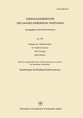 Eckart / Gemmel / Conrady |  Sonderfragen bei Breitband-Schlitzantennen | eBook | Sack Fachmedien