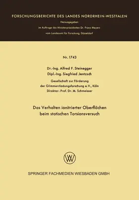 Steinegger |  Das Verhalten ionitrierter Oberflächen beim statischen Torsionsversuch | Buch |  Sack Fachmedien