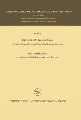 Krisam |  Der »Mittelstand« im hochindustrialisierten Wirtschaftsraum | Buch |  Sack Fachmedien