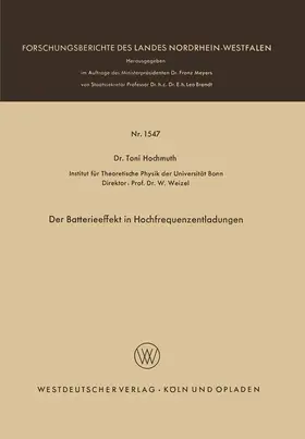 Hochmuth |  Der Batterieeffekt in Hochfrequenzentladungen | Buch |  Sack Fachmedien