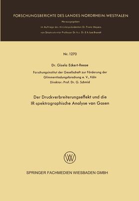 Eckert-Reese |  Der Druckverbreiterungseffekt und die IR-spektrographische Analyse von Gasen | Buch |  Sack Fachmedien