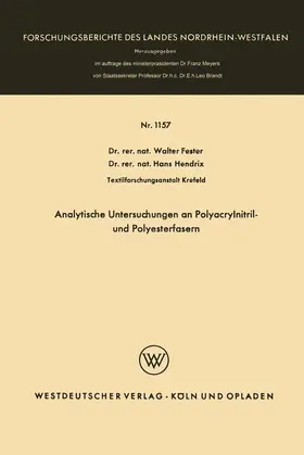 Fester |  Analytische Untersuchungen an Polyacrylnitril- und Polyesterfasern | Buch |  Sack Fachmedien