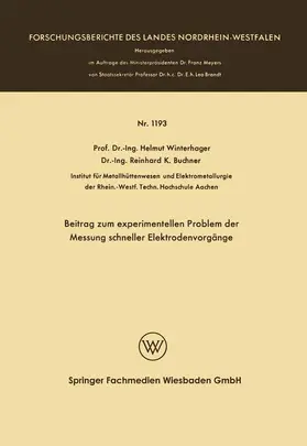 Winterhager |  Beitrag zum experimentellen Problem der Messung schneller Elektrodenvorgänge | Buch |  Sack Fachmedien