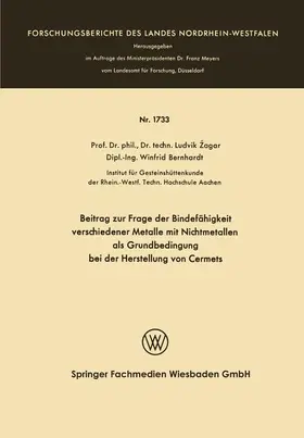 Žagar |  Beitrag zur Frage der Bindefähigkeit verschiedener Metalle mit Nichtmetallen als Grundbedingung bei der Herstellung von Cermets | Buch |  Sack Fachmedien