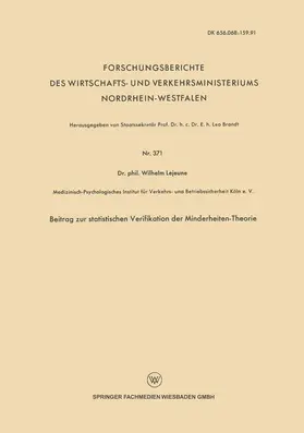 Lejeune |  Beitrag zur statistischen Verifikation der Minderheiten-Theorie | Buch |  Sack Fachmedien