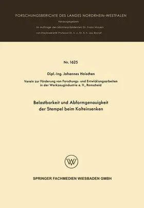 Hoischen |  Belastbarkeit und Abformgenauigkeit der Stempel beim Kalteinsenken | Buch |  Sack Fachmedien