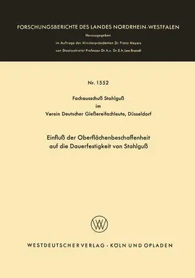  Einfluß der Oberflächenbeschaffenheit auf die Dauerfestigkeit von Stahlguß | Buch |  Sack Fachmedien