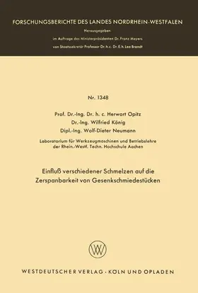 Opitz |  Einfluß verschiedener Schmelzen auf die Zerspanbarkeit von Gesenkschmiedestücken | Buch |  Sack Fachmedien