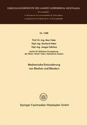 Vater |  Mechanische Entzunderung von Blechen und Bändern | Buch |  Sack Fachmedien