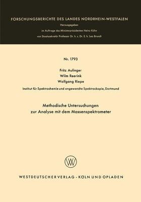 Aulinger |  Methodische Untersuchungen zur Analyse mit dem Massenspektrometer | Buch |  Sack Fachmedien