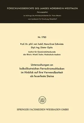 Schwiete |  Schwiete, H: Untersuchungen an kalksilikatreichen Ferrochrom | Buch |  Sack Fachmedien