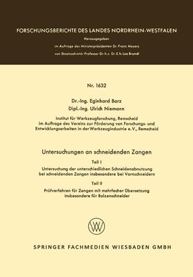Barz |  Untersuchungen an schneidenden Zangen | Buch |  Sack Fachmedien