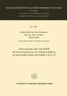 Stüdemann |  Untersuchungen über den Einfluß der Zusammensetzung und Gefügeausbildung auf das Anlaßverhalten des Stahles X 40 Cr 13 | Buch |  Sack Fachmedien