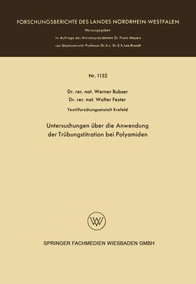 Bubser |  Untersuchungen über die Anwendung der Trübungstitration bei Polyamiden | Buch |  Sack Fachmedien