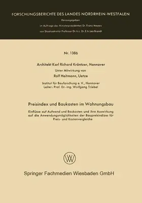 Kräntzer |  Preisindex und Baukosten im Wohnungsbau | Buch |  Sack Fachmedien