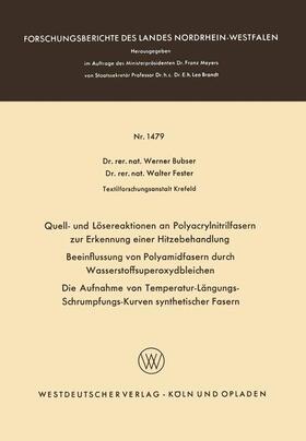 Bubser |  Bubser, W: Quell- und Lösereaktionen an Polyacrylnitrilfaser | Buch |  Sack Fachmedien