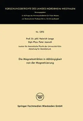 Lange |  Die Magnetostriktion in Abhängigkeit von der Magnetisierung | eBook | Sack Fachmedien