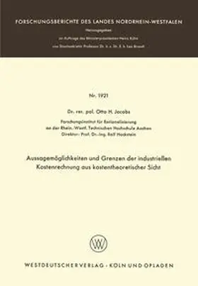 Jacobs |  Aussagemöglichkeiten und Grenzen der industriellen Kostenrechnung aus kostentheoretischer Sicht | eBook | Sack Fachmedien