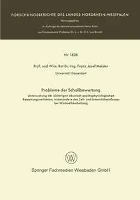 Meister |  Probleme der Schallbewertung | eBook | Sack Fachmedien