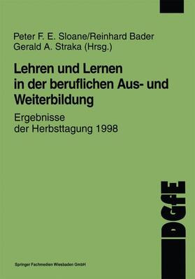 Sloane |  Lehren und Lernen in der beruflichen Aus- und Weiterbildung | Buch |  Sack Fachmedien