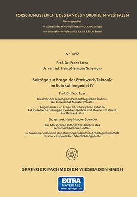 Lotze |  Beiträge zur Frage der Stockwerk-Tektonik im Ruhrkohlengebiet IV | Buch |  Sack Fachmedien
