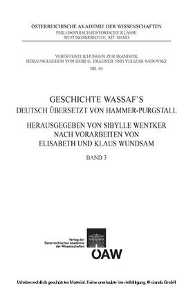 Wentker |  Geschichte Wassaf`s deutsch übersetzt von Hammer-Purgstall | eBook | Sack Fachmedien