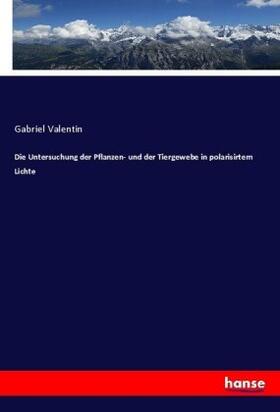 Valentin |  Die Untersuchung der Pflanzen- und der Tiergewebe in polarisirtem Lichte | Buch |  Sack Fachmedien