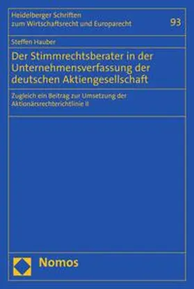 Hauber |  Der Stimmrechtsberater in der Unternehmensverfassung der deutschen Aktiengesellschaft | eBook | Sack Fachmedien