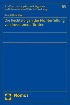 Klee |  Die Rechtsfolgen der Nichterfüllung von Investorenpflichten | eBook | Sack Fachmedien