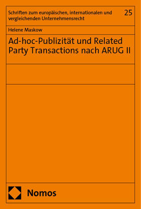 Maskow |  Ad-hoc-Publizität und Related Party Transactions nach ARUG II | Buch |  Sack Fachmedien