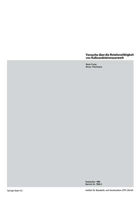 THÜRLIMANN / FURLER |  Versuche über die Rotationsfähigkeit von Kalksandsteinmauerwerk | Buch |  Sack Fachmedien