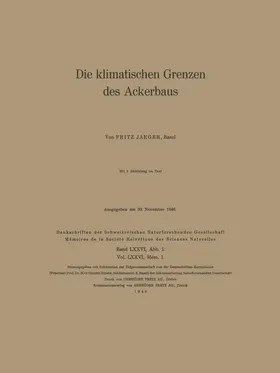 Jaeger / Lütschig-Loetscher |  Die klimatischen Grenzen des Ackerbaus | Buch |  Sack Fachmedien