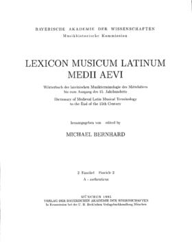  Lexicon Musicum Latinum Medii Aevi  2. Faszikel - Fascicle 2 (A - authenticus) | Buch |  Sack Fachmedien