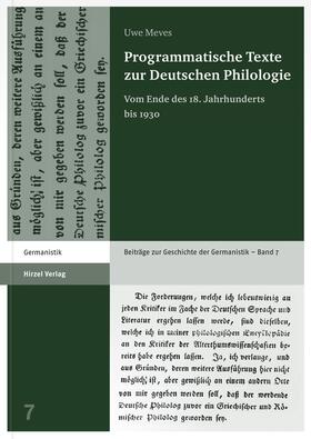 Meves |  Programmatische Texte zur Deutschen Philologie | Buch |  Sack Fachmedien