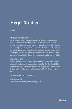 Nicolin / Pöggeler |  Hegel-Studien / Hegel-Studien Band 7 (1972) | Buch |  Sack Fachmedien