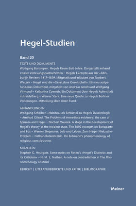 Nicolin / Pöggeler |  Hegel-Studien / Hegel-Studien Band 20 (1985) | Buch |  Sack Fachmedien