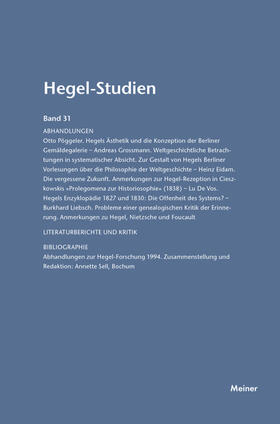 Nicolin / Pöggeler |  Hegel-Studien / Hegel-Studien Band 31 (1996) | Buch |  Sack Fachmedien