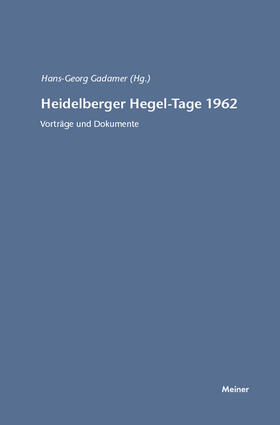 Gadamer |  Heidelberger Hegel-Tage 1962 | eBook | Sack Fachmedien