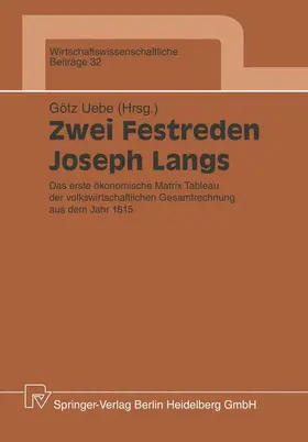 Uebe |  Zwei Festreden Joseph Langs | Buch |  Sack Fachmedien