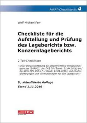 Farr |  Checkliste 4 für die Aufstellung und Prüfung des Lageberichts bzw. Konzernlageberichts | Buch |  Sack Fachmedien