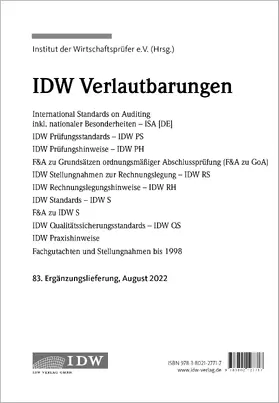 Institut der Wirtschaftsprüfer in Deutschland e.V. |  IDW, 83. Erg.-Lief. IDW Verlautbarungen August 2022 | Loseblattwerk |  Sack Fachmedien