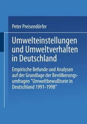 Preisendörfer |  Umwelteinstellungen und Umweltverhalten in Deutschland | Buch |  Sack Fachmedien