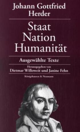 Willoweit / Fehn |  Johann Gottfried Herder: Staat - Nation - Humanität | Buch |  Sack Fachmedien