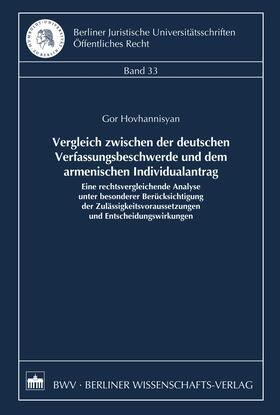 Hovhannisyan |  Vergleich zwischen der deutschen Verfassungsbeschwerde und dem armenischen Individualantrag | eBook | Sack Fachmedien